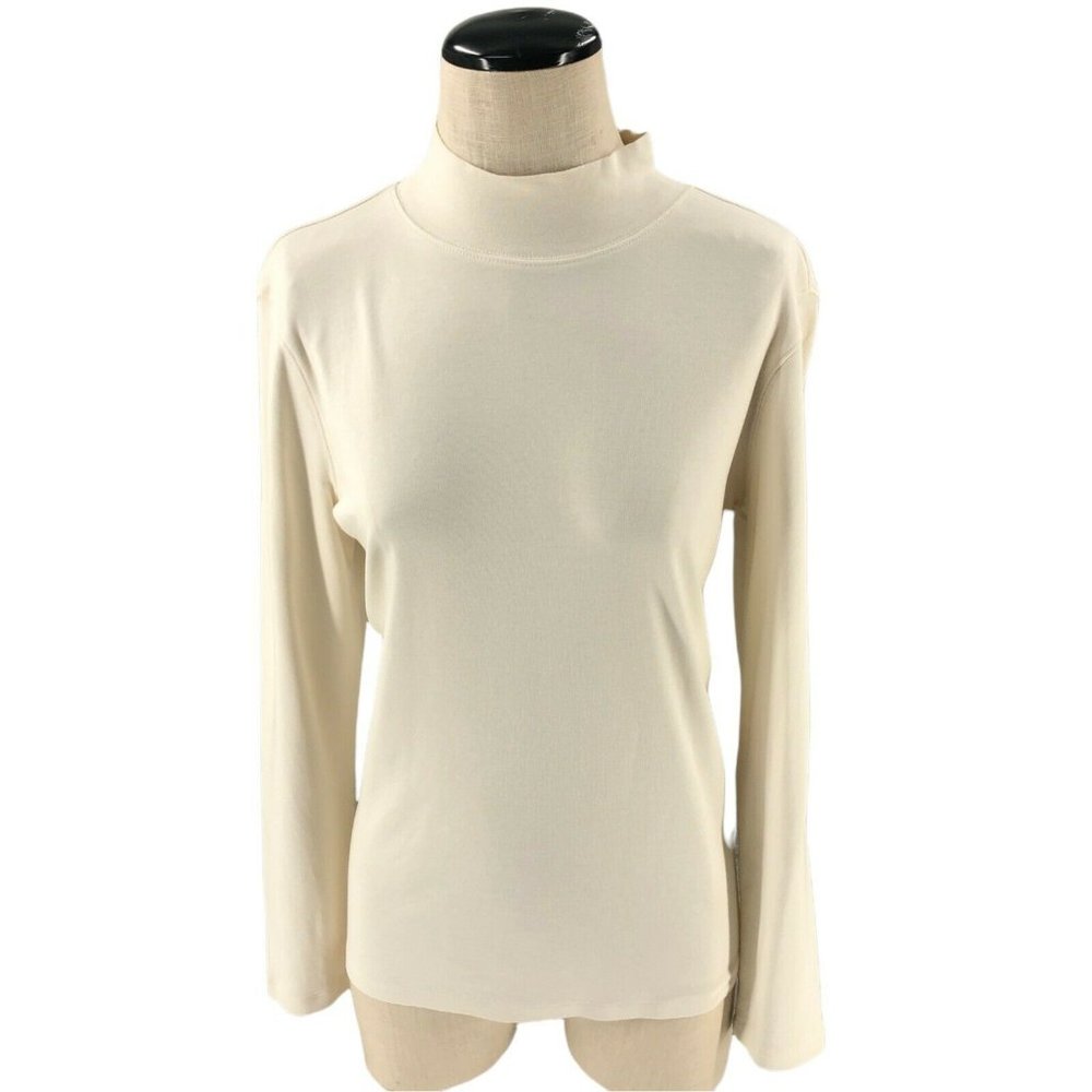 St. Johns Bay Womens Sweatshirt Large Ivory Pullover Mock Neck Long Sleeve Adult